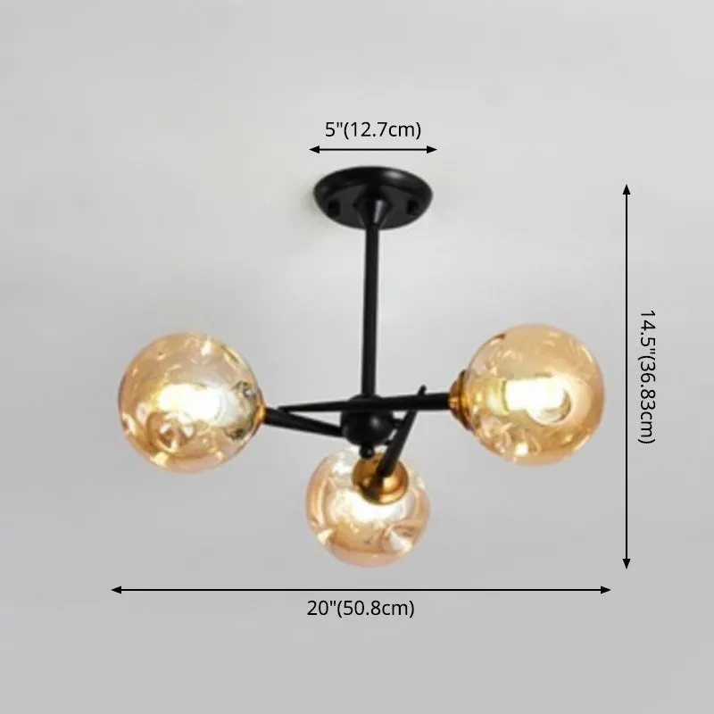 Modern Chic Multi-Light Glass Ball Chandelier - Black Wrought Iron Body - Living Room Hanging Light