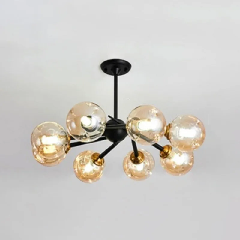 Modern Chic Multi-Light Glass Ball Chandelier - Black Wrought Iron Body - Living Room Hanging Light