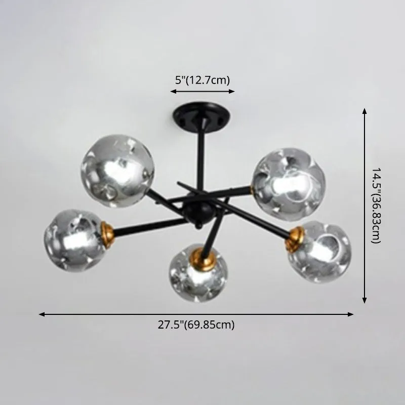 Modern Chic Multi-Light Glass Ball Chandelier - Black Wrought Iron Body - Living Room Hanging Light