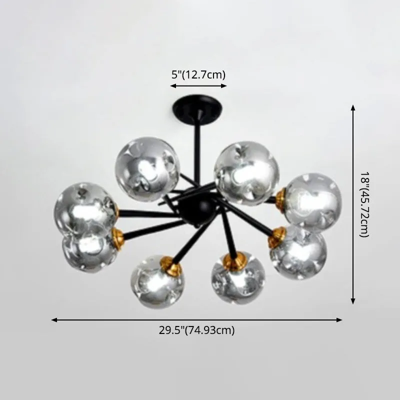 Modern Chic Multi-Light Glass Ball Chandelier - Black Wrought Iron Body - Living Room Hanging Light