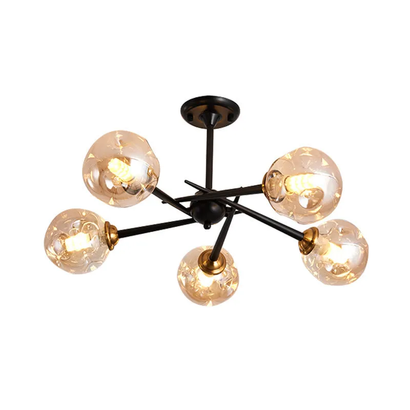 Modern Chic Multi-Light Glass Ball Chandelier - Black Wrought Iron Body - Living Room Hanging Light