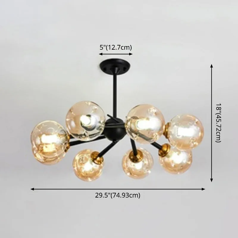 Modern Chic Multi-Light Glass Ball Chandelier - Black Wrought Iron Body - Living Room Hanging Light