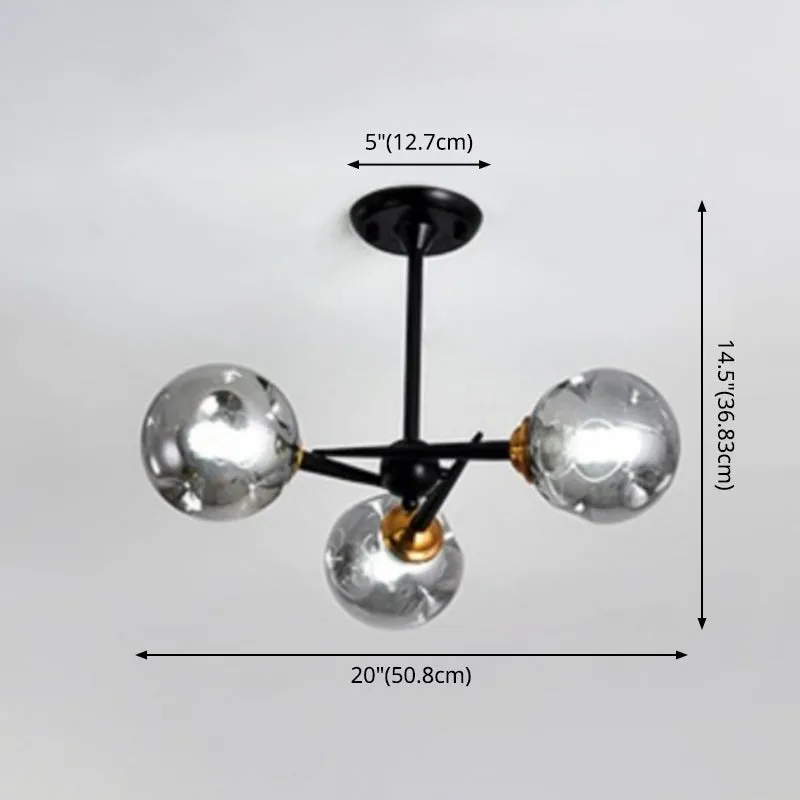 Modern Chic Multi-Light Glass Ball Chandelier - Black Wrought Iron Body - Living Room Hanging Light