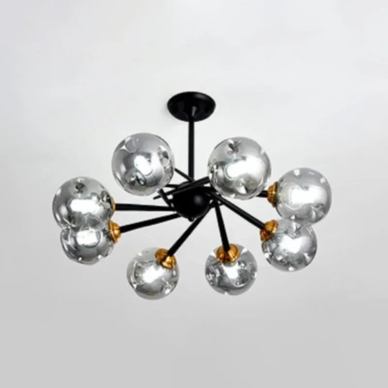 Modern Chic Multi-Light Glass Ball Chandelier - Black Wrought Iron Body - Living Room Hanging Light