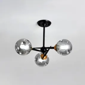 Modern Chic Multi-Light Glass Ball Chandelier - Black Wrought Iron Body - Living Room Hanging Light