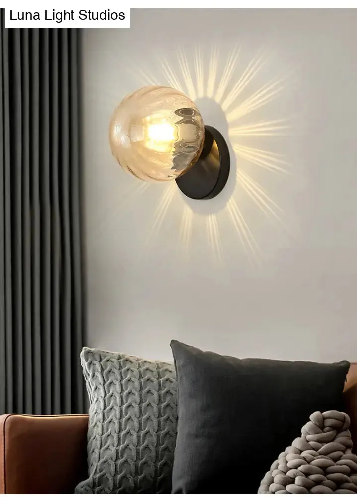 Modern Simplicity Wall Sconce: 1-Light Metal Wall Lamp with Glass Ball Shade