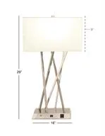 Modern Style Metal Table Lamp with Rectangular White Drum Shade, USB Plug & Power Outlet | 16" X 29"