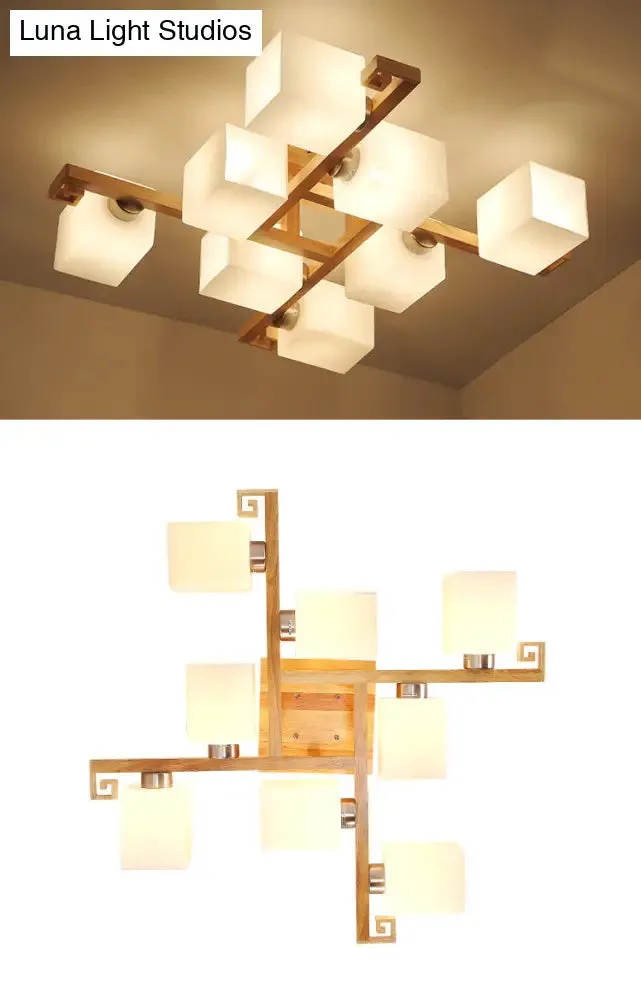 Modernist White Glass Flush Mount Ceiling Light for Living Room - Stylish Splicing Squares Design