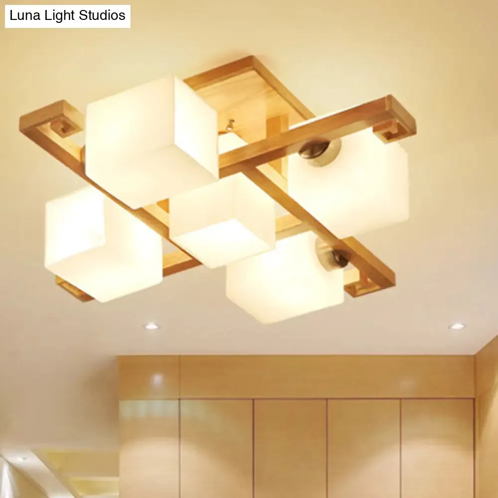 Modernist White Glass Flush Mount Ceiling Light for Living Room - Stylish Splicing Squares Design