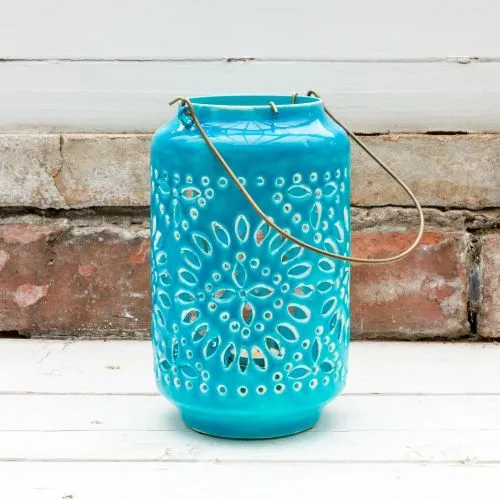 Moroccan Cut-Out Lantern Turquoise