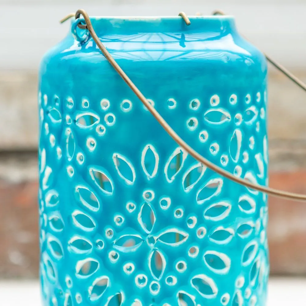 Moroccan Cut-Out Lantern Turquoise