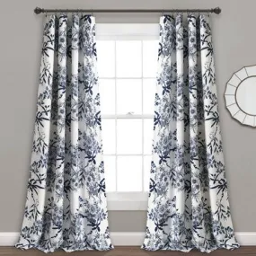 New - 2pk 52"x95" Light Filtering Botanical Garden Curtain Panels Navy - Lush Décor