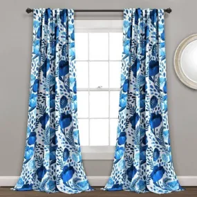 New - Set of 2 95"x52" Poppy Garden Light Filtering Window Curtain Panels Blue - Lush Décor