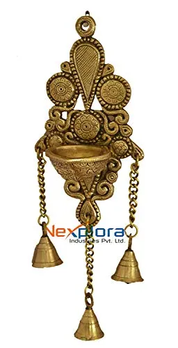 Nexplora Industries Pvt. Ltd. Brass Wall Hanging Diya | Deepak in Glossy Antique Finish | Puja Item | Fengshui Gift