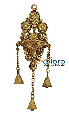 Nexplora Industries Pvt. Ltd. Brass Wall Hanging Diya | Deepak in Glossy Antique Finish | Puja Item | Fengshui Gift