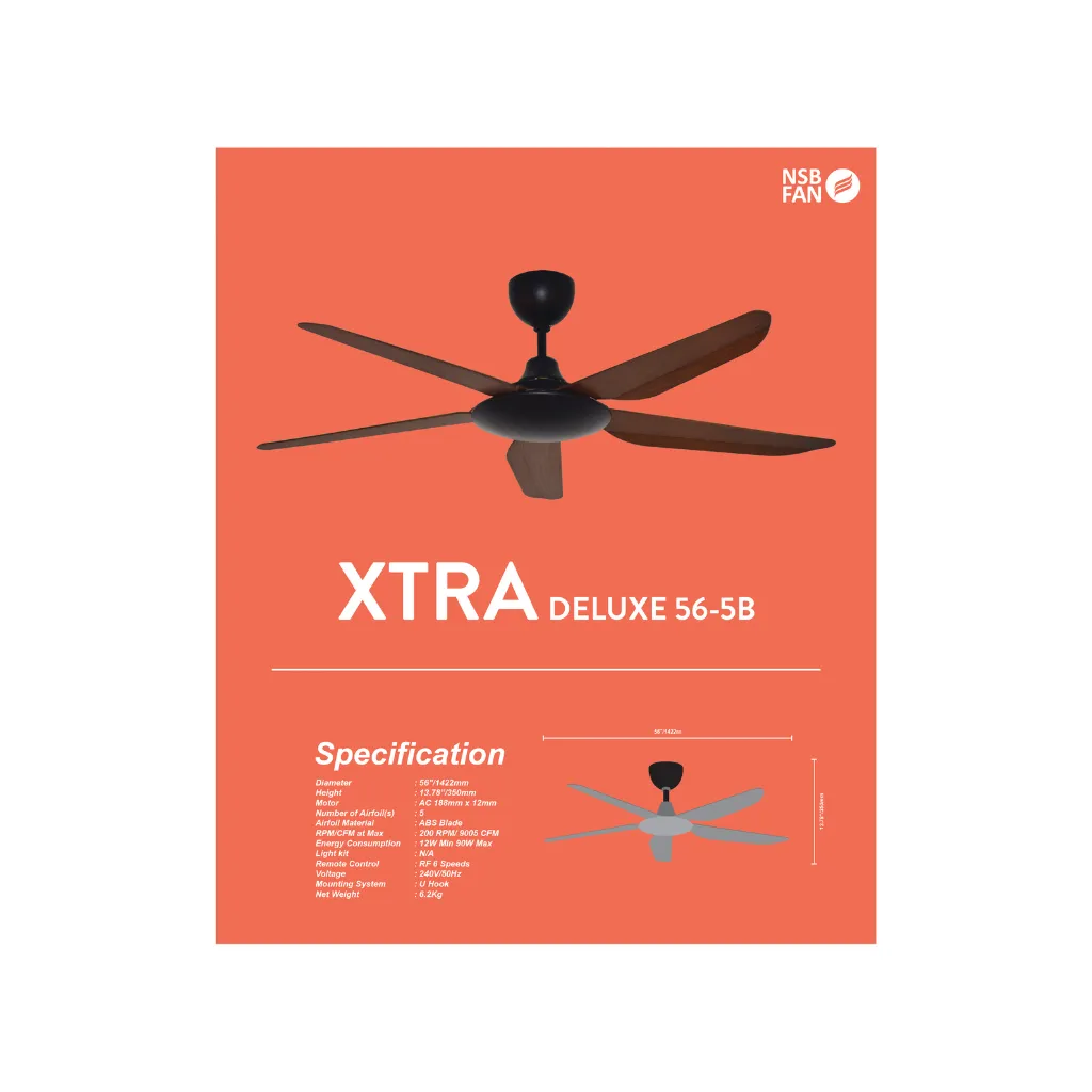 NSB XTRA DELUXE (MW/Oak) 56 Inch AC Motor with Remote Control Ceiling Fan