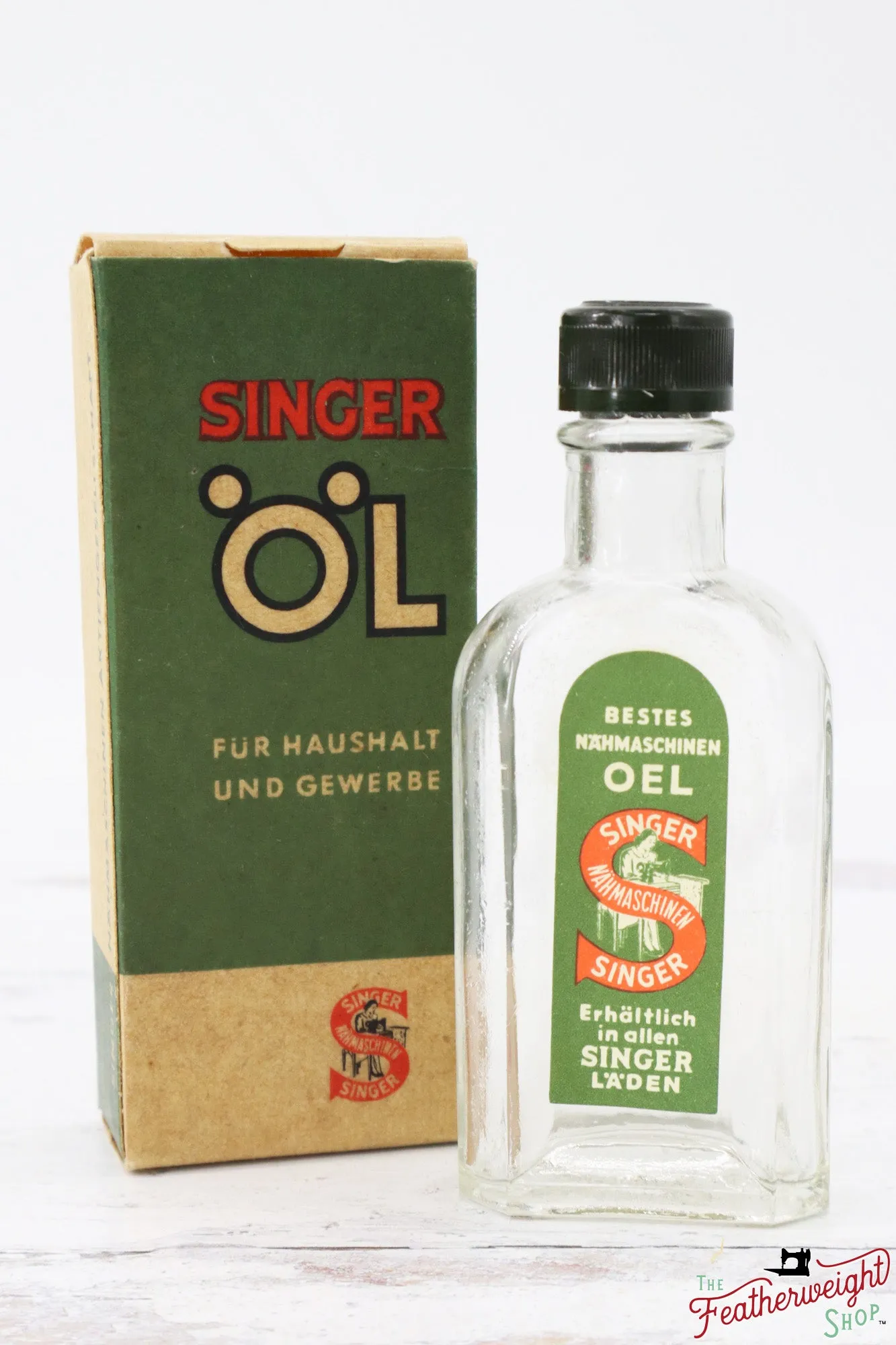 Oil Bottle - Glass, RARE German w/Original Box, Singer (Vintage Original)