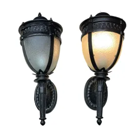 Pair Outside Coach Lanterns ca 1920 with Pebble Glass #2342