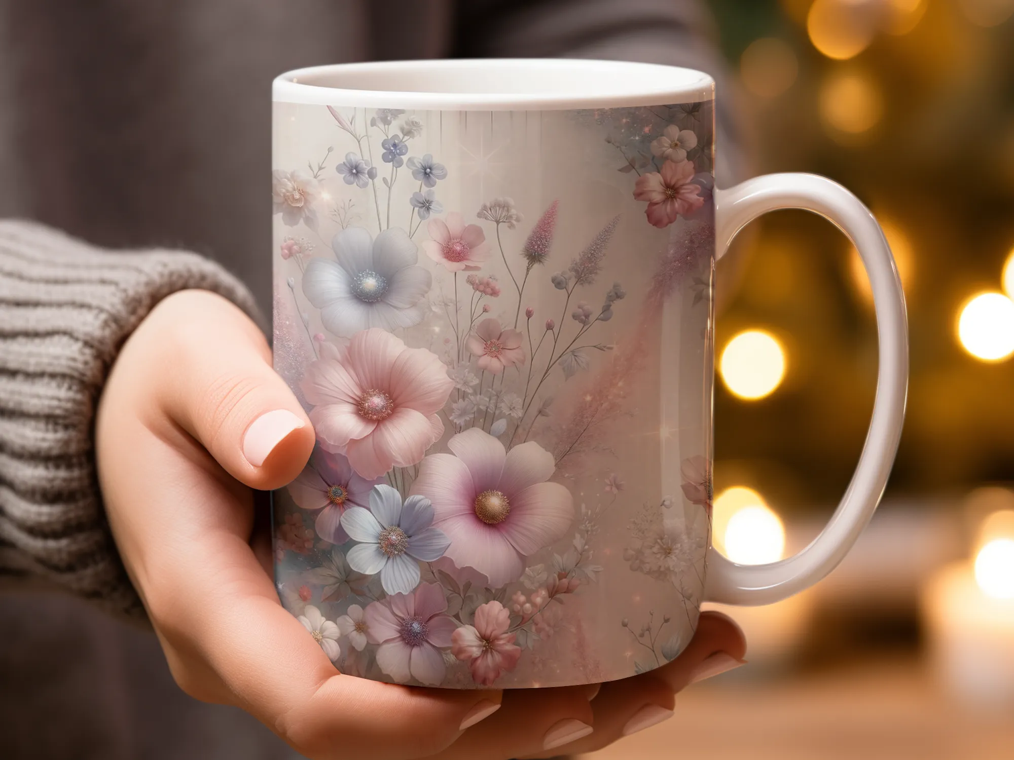 Pastel Floral Fantasy Design Coffee Mug, Floral Mug, Mug Cup, Flower Lover Coffee Cup Gift