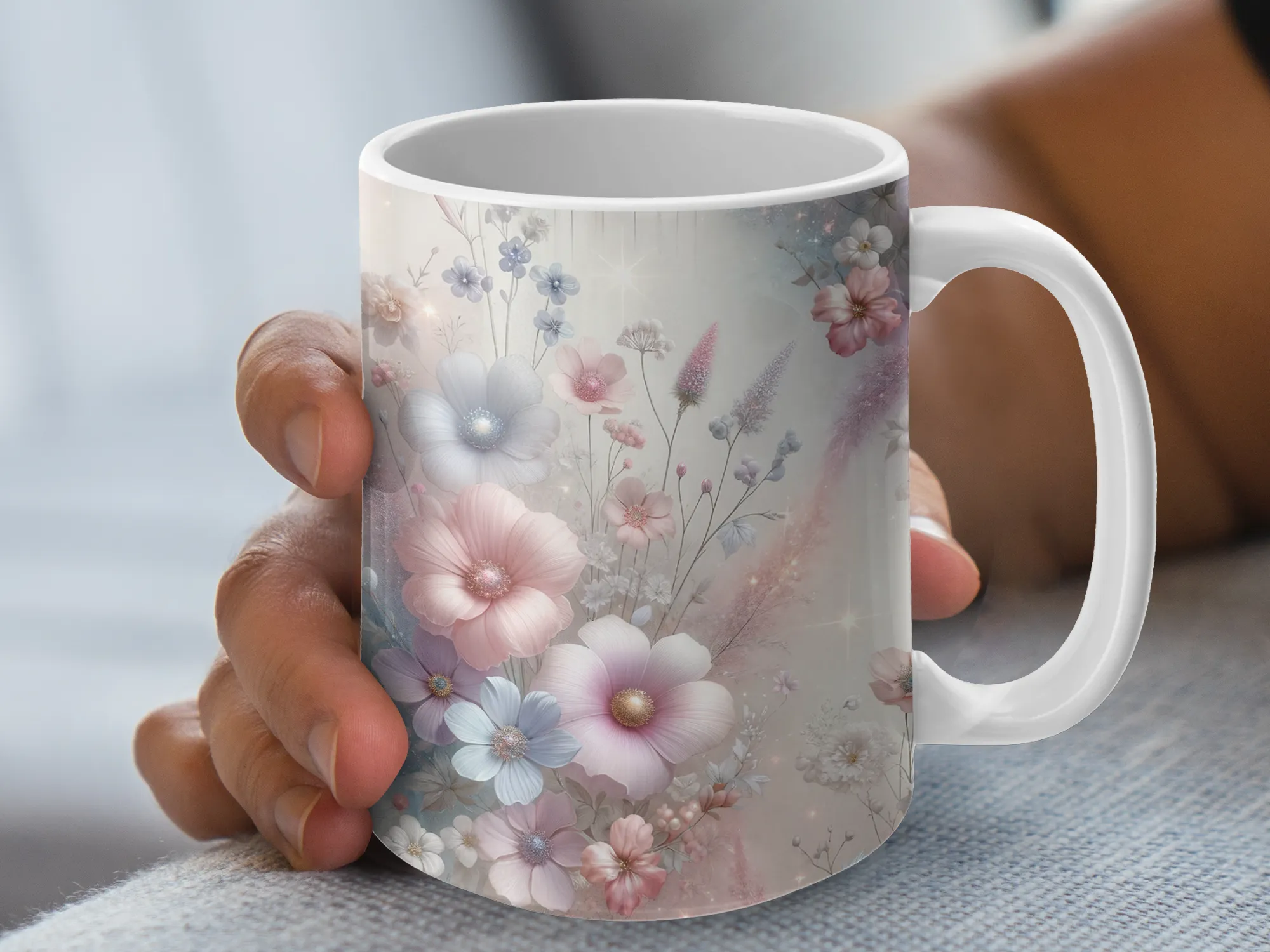 Pastel Floral Fantasy Design Coffee Mug, Floral Mug, Mug Cup, Flower Lover Coffee Cup Gift