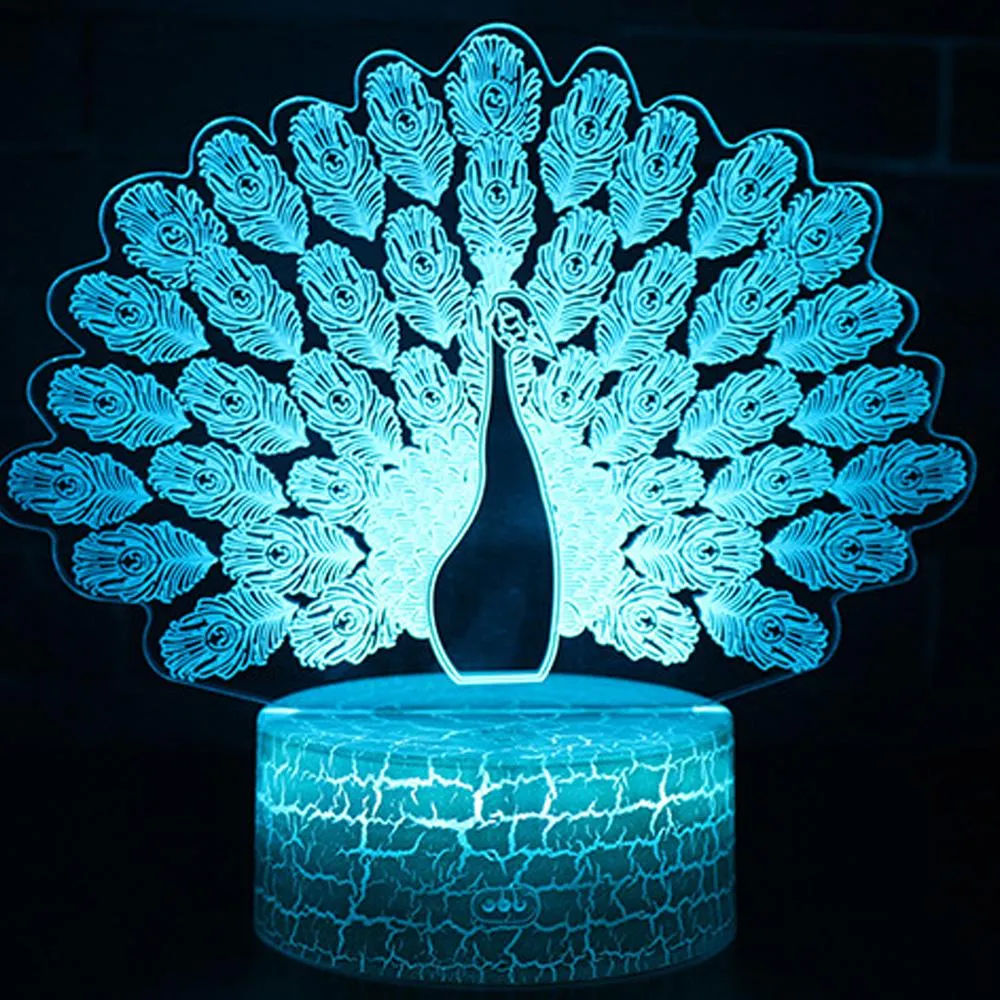 Peacock Model 3D LED 7/16 Colors Touch Switch Colorful Visual Light Night Light