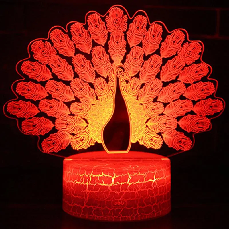 Peacock Model 3D LED 7/16 Colors Touch Switch Colorful Visual Light Night Light