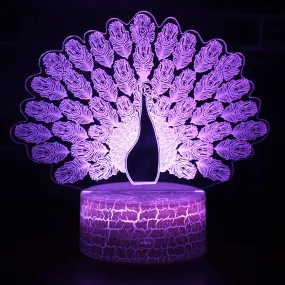 Peacock Model 3D LED 7/16 Colors Touch Switch Colorful Visual Light Night Light