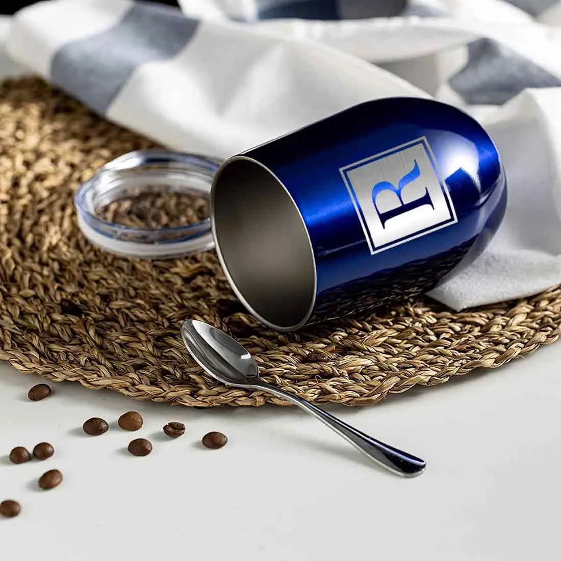 Personalised Small Coffee Tumbler for Travelling Engraved Stainless Steel Mug (350 ML) - Monogram