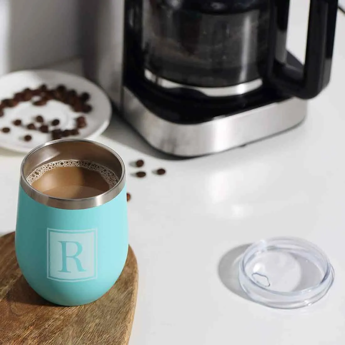 Personalised Small Coffee Tumbler for Travelling Engraved Stainless Steel Mug (350 ML) - Monogram