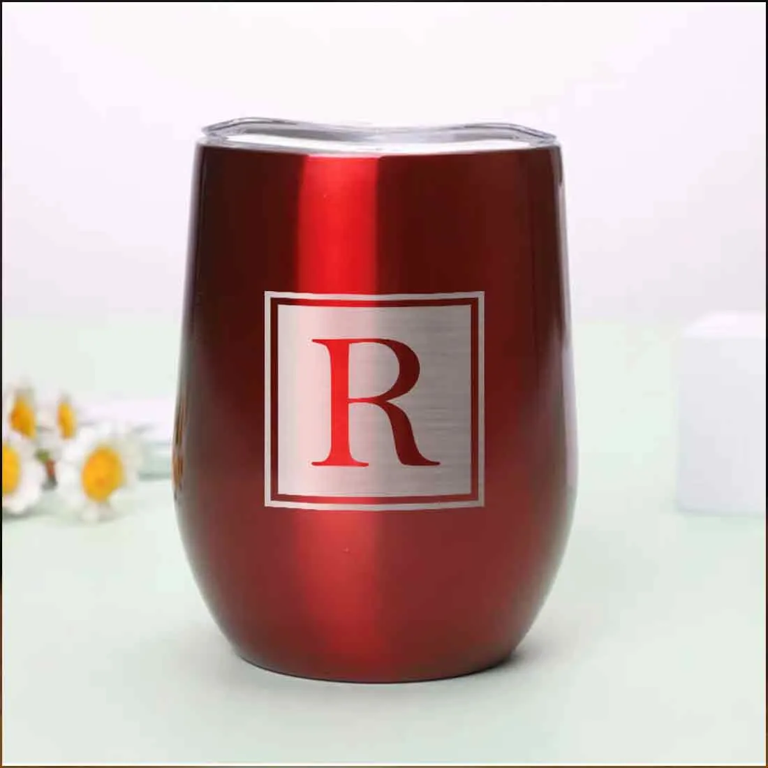 Personalised Small Coffee Tumbler for Travelling Engraved Stainless Steel Mug (350 ML) - Monogram