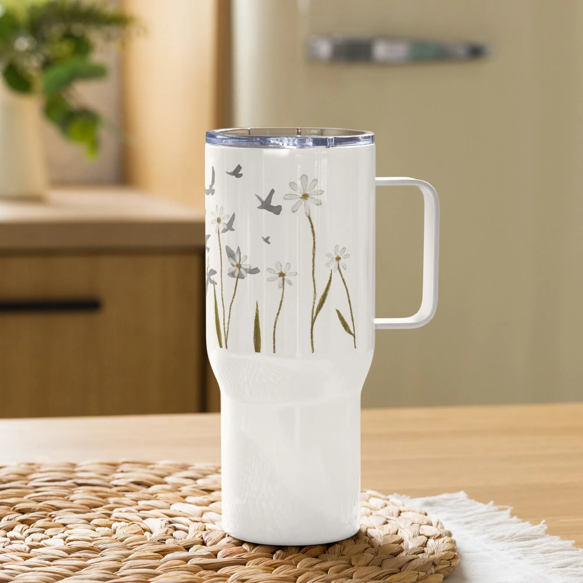 PFTD Art "Flowers" Travel mug with a handle