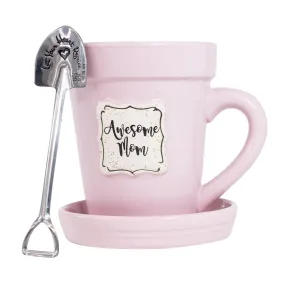 Pink Flower Pot Mug w/Scripture - “Awesome Mom”