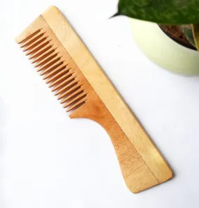 Pure Kacchi Neem Wood Handle Comb Regular Teeth