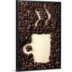 "Coffee beans arranged as a cup of coffee" Black Float Frame Canvas Art