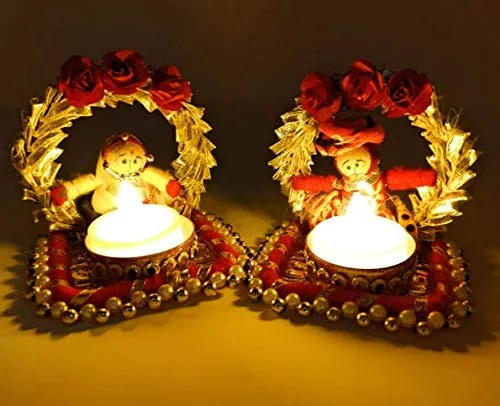 Rajotia Craft's Rajasthani Dolls Jharokha Tealight Candle Holder/Diwali Diya for Home Decor/Diwali Gift/Diwali Decoration/Corporate Gift for Diwali (1 Pair)(2 Candle Holders)