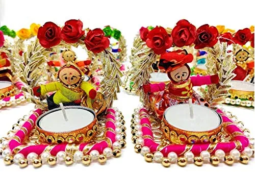 Rajotia Craft's Rajasthani Dolls Jharokha Tealight Candle Holder/Diwali Diya for Home Decor/Diwali Gift/Diwali Decoration/Corporate Gift for Diwali (1 Pair)(2 Candle Holders)