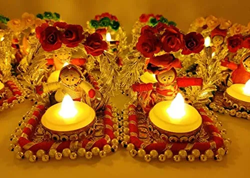 Rajotia Craft's Rajasthani Dolls Jharokha Tealight Candle Holder/Diwali Diya for Home Decor/Diwali Gift/Diwali Decoration/Corporate Gift for Diwali (1 Pair)(2 Candle Holders)