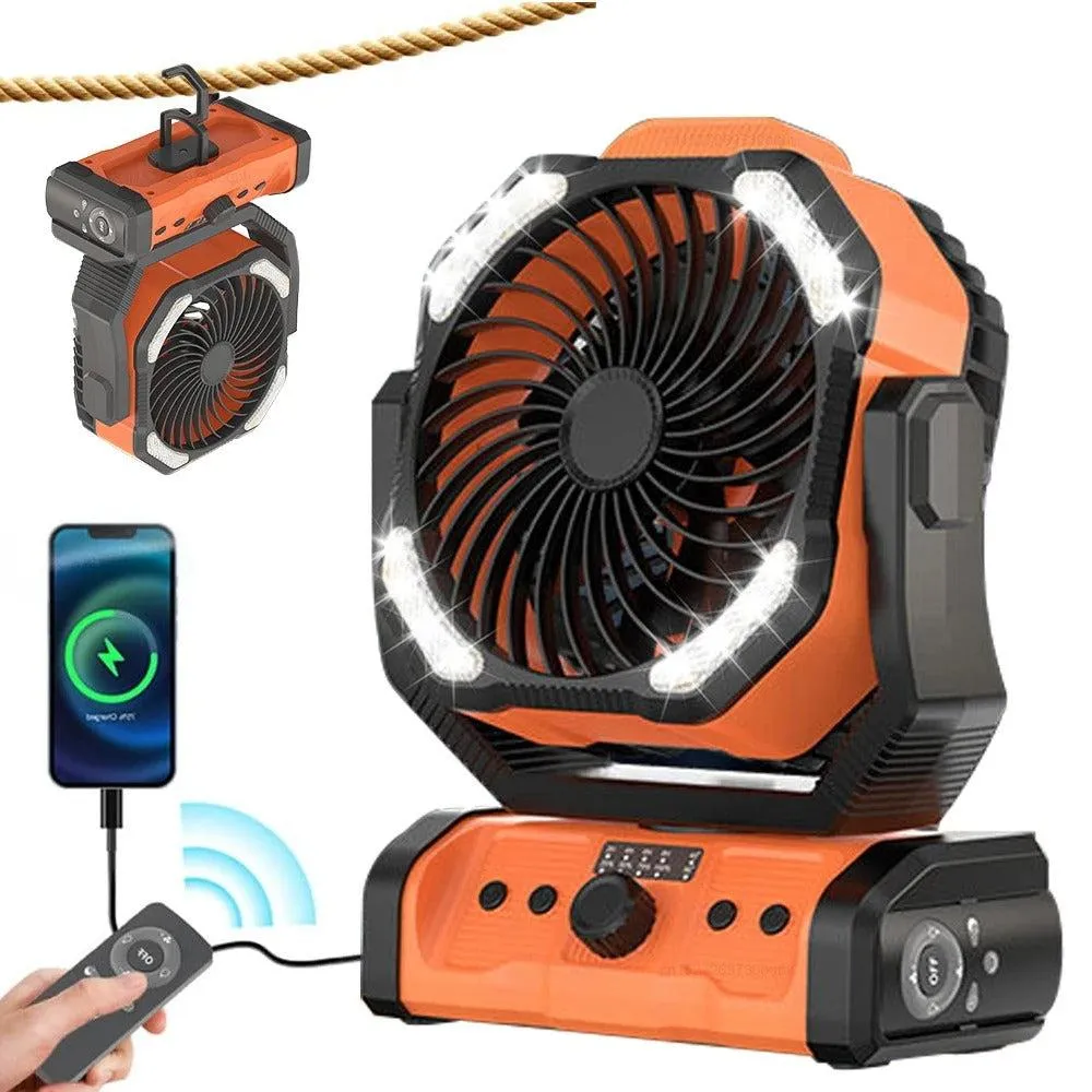 Rechargeable Portable Camping Fan -  Ceiling Fan with Light and Remote Control