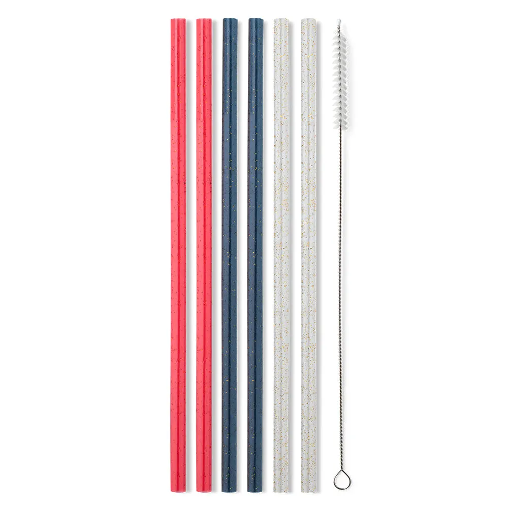 Red, White & Blue Glitter Reusable Straw Set