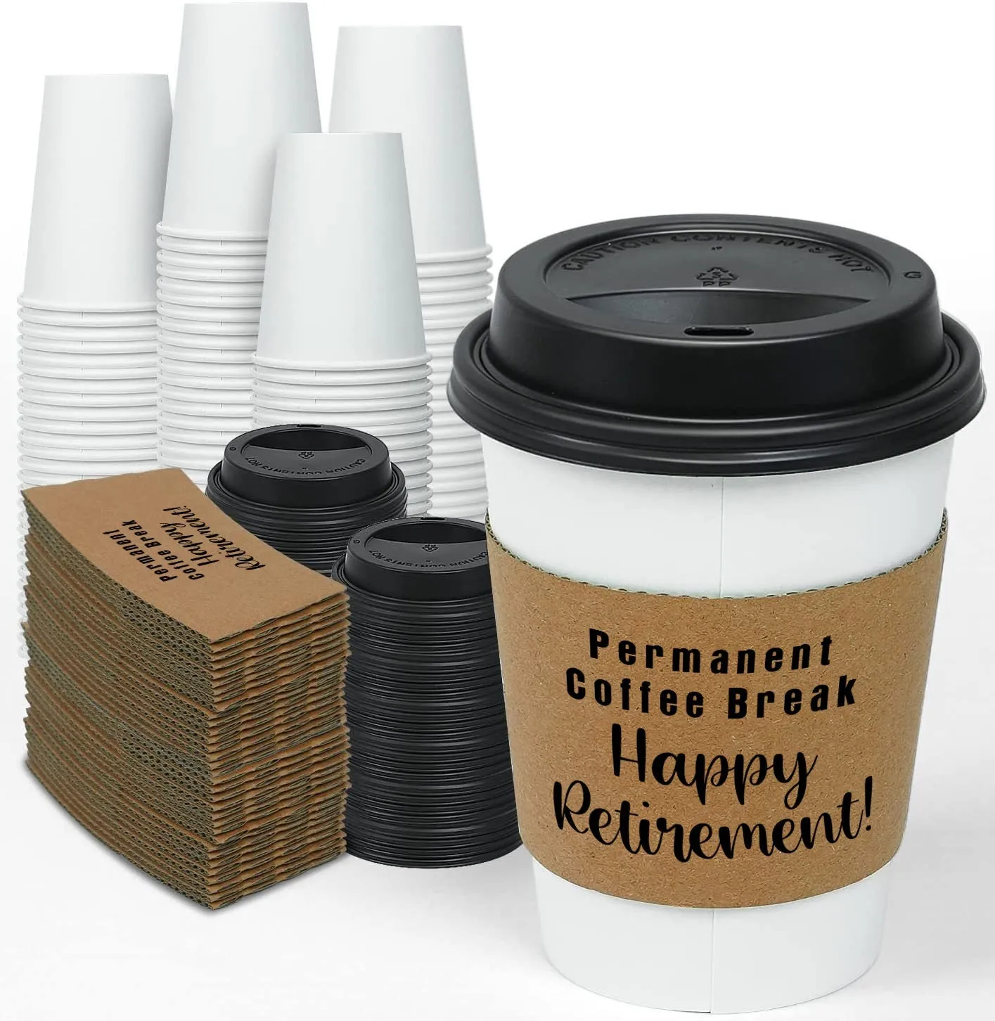 Retirement Party Coffee Cups Disposable Coffee Cups With Sleeves and Lids Permanent Coffee Break Happy Retirement Coffee Cups - Set of 10