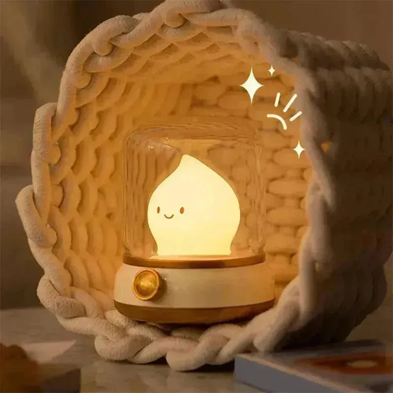 Retro Small Night Lamp Bedroom Mini Desktop LED Cute Night Lamp Creative USB Rechargeable Portable Cartoon Table Lamp For Coffee Bar Hotel Bedroom Home Decor