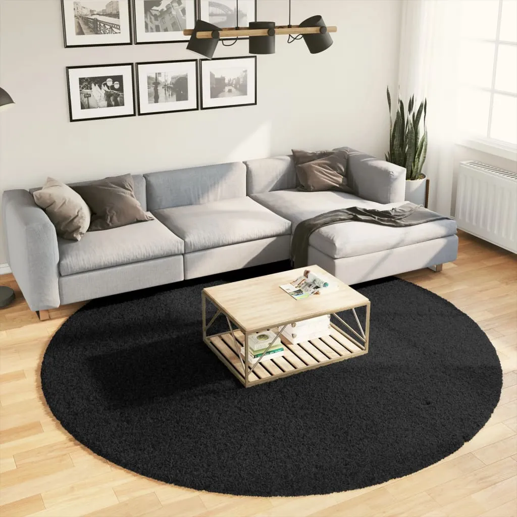 Rug OVIEDO Short Pile Black Ø 240 cm