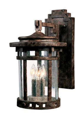 Santa Barbara Cast 3-Light Outdoor Wall Lantern in Sienna with Seedy Glass