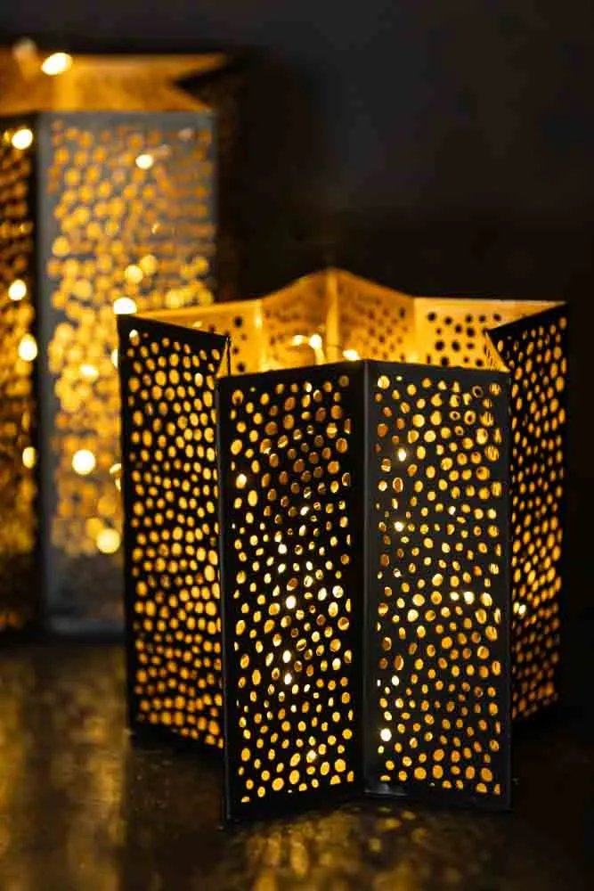 Set Of 2 Black & Gold Star Lanterns