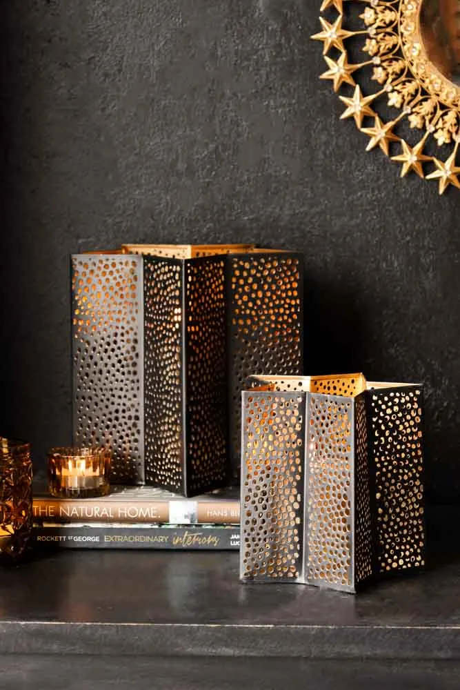 Set Of 2 Black & Gold Star Lanterns