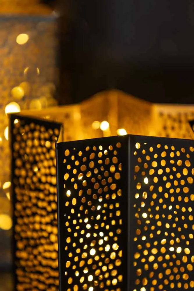 Set Of 2 Black & Gold Star Lanterns