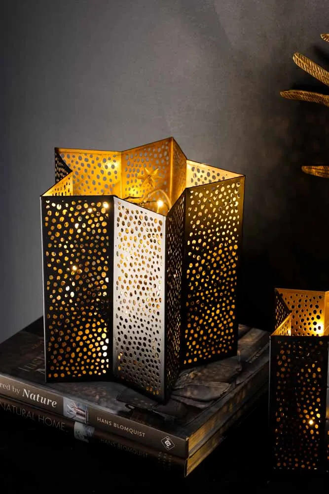 Set Of 2 Black & Gold Star Lanterns