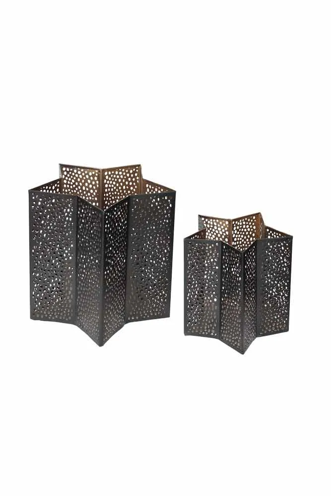 Set Of 2 Black & Gold Star Lanterns