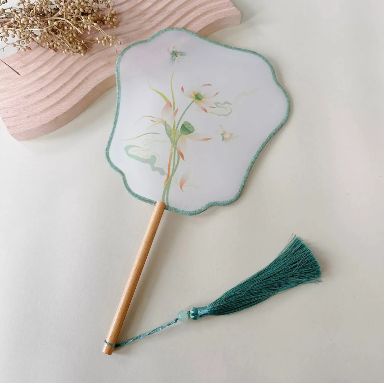 Shanzi 扇子 Translucent Silk Floral Print Tuanshan Round Fan