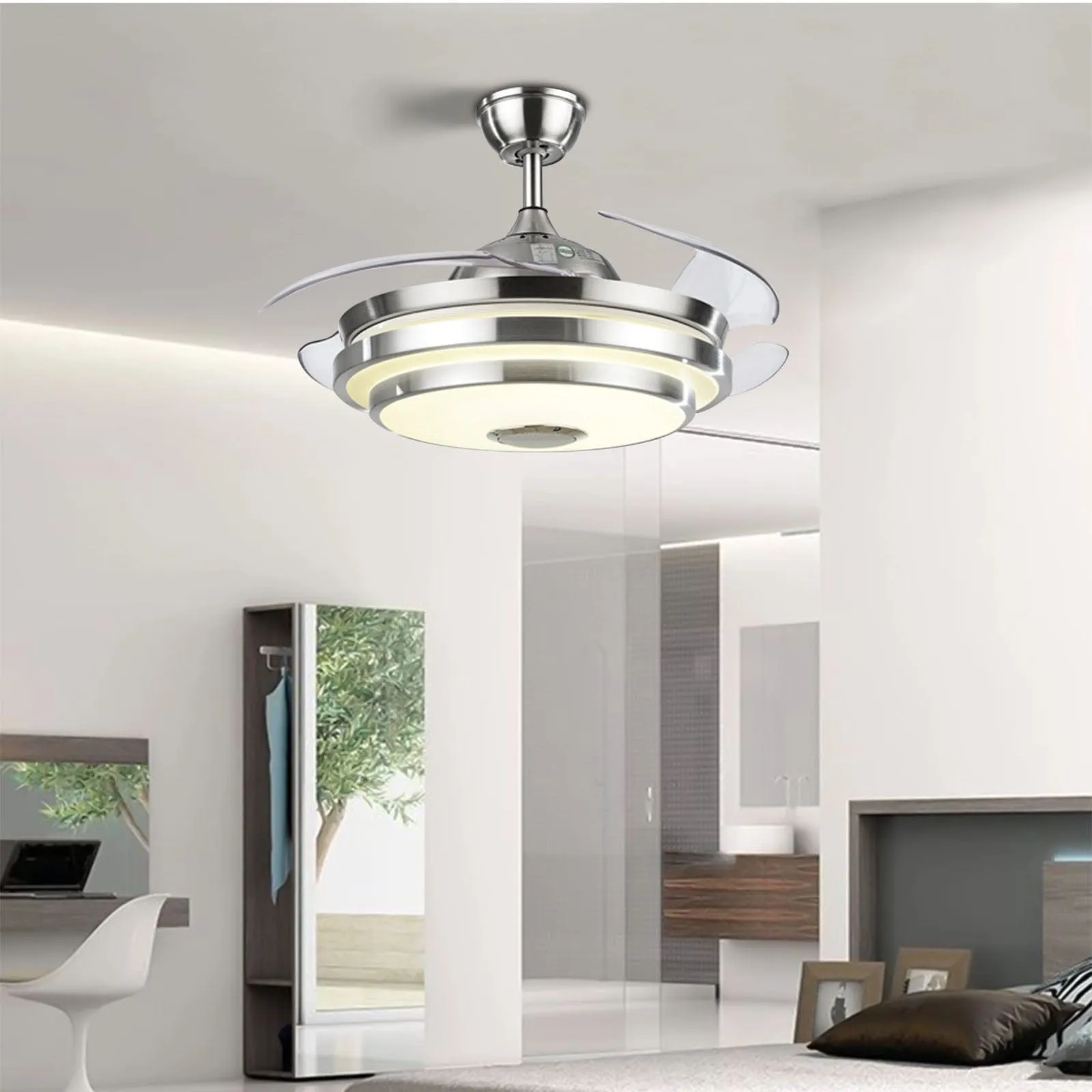 Silver Chandelier Ceiling Fan With Remote Control